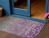 3' X 5' Purple And Gray Floral Washable Indoor Outdoor Area Rug