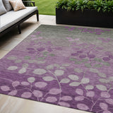 5' X 8' Purple And Gray Floral Washable Indoor Outdoor Area Rug