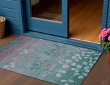 3' X 5' Teal Blue And Gray Floral Washable Indoor Outdoor Area Rug
