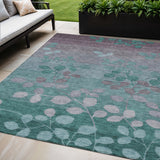 5' X 8' Teal Blue And Gray Floral Washable Indoor Outdoor Area Rug