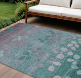 8' X 10' Teal Blue And Gray Floral Washable Indoor Outdoor Area Rug