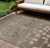 8' X 10' Taupe And Beige Floral Washable Indoor Outdoor Area Rug