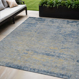 5' X 8' Navy Blue And Beige Abstract Washable Indoor Outdoor Area Rug