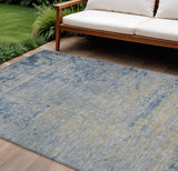 8' X 10' Navy Blue And Beige Abstract Washable Indoor Outdoor Area Rug
