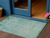 3' X 5' Teal Blue And Wheat Abstract Washable Indoor Outdoor Area Rug