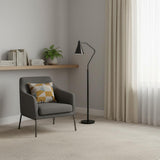 63" Gray Metal Reading Floor Lamp With Gray Metal Cone Shade
