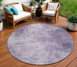 8' Lavender And Lilac Round Abstract Washable Indoor Outdoor Area Rug