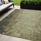 5' X 8' Olive Green And Brown Abstract Washable Indoor Outdoor Area Rug