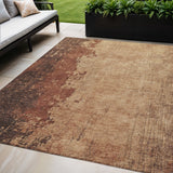 5' X 8' Rust And Copper Abstract Washable Indoor Outdoor Area Rug