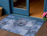 3' X 5' Blue And Sky Blue Abstract Washable Indoor Outdoor Area Rug