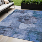 5' X 8' Blue And Sky Blue Abstract Washable Indoor Outdoor Area Rug