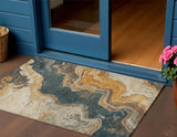 3' X 5' Linen And Charcoal Abstract Washable Indoor Outdoor Area Rug