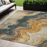 5' X 8' Linen And Charcoal Abstract Washable Indoor Outdoor Area Rug