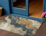 3' X 5' Wheat And Charcoal Abstract Washable Indoor Outdoor Area Rug
