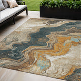 5' X 8' Wheat And Charcoal Abstract Washable Indoor Outdoor Area Rug