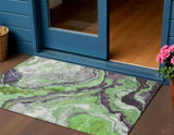 3' X 5' Green And Charcoal Abstract Washable Indoor Outdoor Area Rug