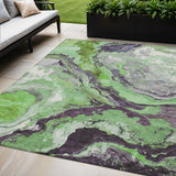 5' X 8' Green And Charcoal Abstract Washable Indoor Outdoor Area Rug