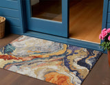 3' X 5' Linen And Charcoal Abstract Washable Indoor Outdoor Area Rug