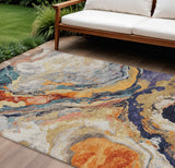 8' X 10' Linen And Charcoal Abstract Washable Indoor Outdoor Area Rug