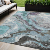 5' X 8' Teal Blue And Charcoal Abstract Washable Indoor Outdoor Area Rug