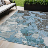 5' X 8' Blue And Charcoal Abstract Washable Indoor Outdoor Area Rug