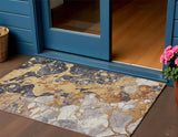 3' X 5' Gold And Charcoal Abstract Washable Indoor Outdoor Area Rug