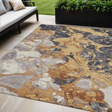 5' X 8' Gold And Charcoal Abstract Washable Indoor Outdoor Area Rug