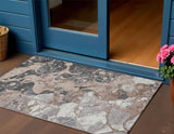3' X 5' Brown And Charcoal Abstract Washable Indoor Outdoor Area Rug