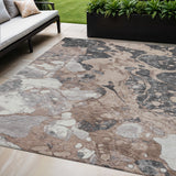 5' X 8' Brown And Charcoal Abstract Washable Indoor Outdoor Area Rug