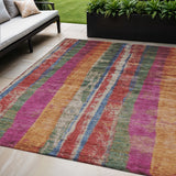 5' X 8' Beige Orange And Fern Green Striped Washable Indoor Outdoor Area Rug