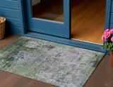 3' X 5' Fern Green And Ivory Abstract Washable Indoor Outdoor Area Rug
