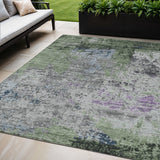 5' X 8' Fern Green And Ivory Abstract Washable Indoor Outdoor Area Rug