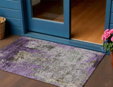 3' X 5' Lavender And Ivory Abstract Washable Indoor Outdoor Area Rug