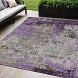 5' X 8' Lavender And Ivory Abstract Washable Indoor Outdoor Area Rug