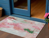 3' X 5' Blush And Green Abstract Washable Indoor Outdoor Area Rug