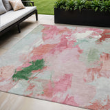 5' X 8' Blush And Green Abstract Washable Indoor Outdoor Area Rug