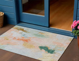 3' X 5' Peach And Teal Blue Abstract Washable Indoor Outdoor Area Rug