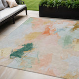 5' X 8' Peach And Teal Blue Abstract Washable Indoor Outdoor Area Rug