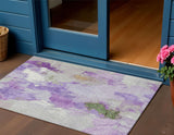 3' X 5' Purple And Green Abstract Washable Indoor Outdoor Area Rug