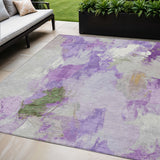 5' X 8' Purple And Green Abstract Washable Indoor Outdoor Area Rug