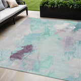 5' X 8' Teal Blue And Lavender Abstract Washable Indoor Outdoor Area Rug