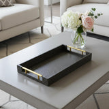 16" Black And Gold Geometric Print Handmade Serving Tray