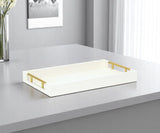 16" Ivory And Gold Geometric Print Handmade Serving Tray With Handles
