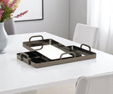 Set of Two Pewter Aluminum And Mirrored Glass Handmade Serving Trays