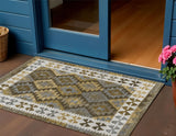 3' X 5' Brown Ivory And Gold Tribal Washable Indoor Outdoor Area Rug