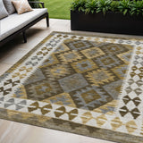 5' X 8' Brown Ivory And Gold Tribal Washable Indoor Outdoor Area Rug