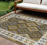 8' X 10' Brown Ivory And Gold Tribal Washable Indoor Outdoor Area Rug
