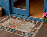3' X 5' Rust Gold And Orange Tribal Washable Indoor Outdoor Area Rug