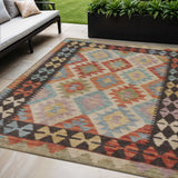 5' X 8' Rust Gold And Orange Tribal Washable Indoor Outdoor Area Rug