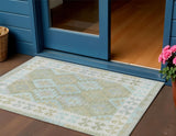 3' X 5' Sage Sky Blue And Copper Tribal Washable Indoor Outdoor Area Rug